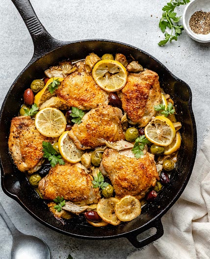 One Pan Greek Chicken with Artichokes and Olives