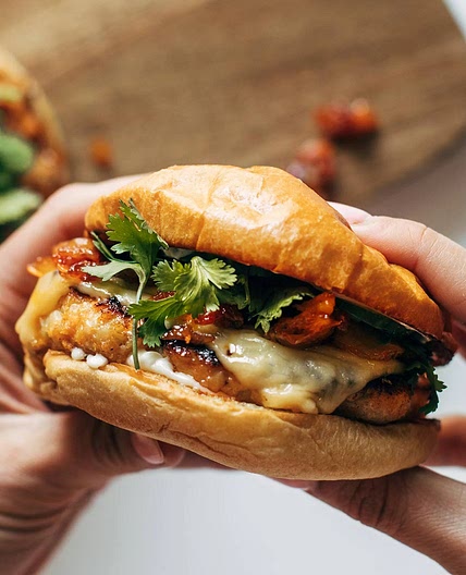 Gochujang Chicken Burgers with Kimchi Bacon Jam
