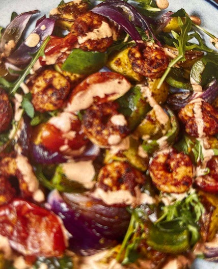 Spanish-style prawn and charred pepper salad