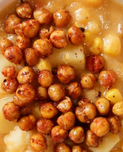 Vegan Corn Chowder with Crispy Chickpeas