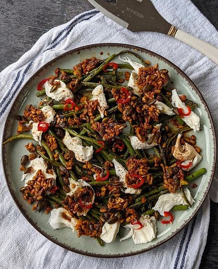 This is the summer salad of dreams. Garlic green beans with a sw