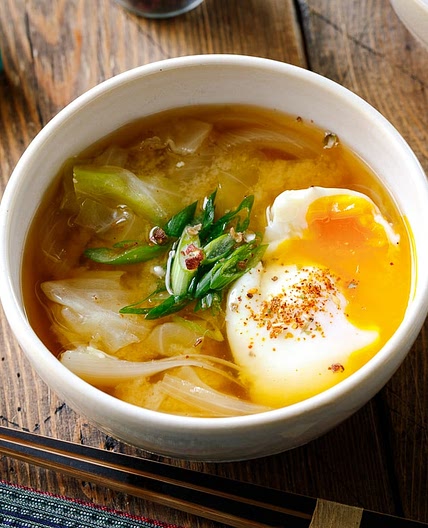 Cabbage and Onsen Tamago Miso Soup
