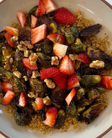 Crispy quinoa, strawberry, and Brussels bowl 
