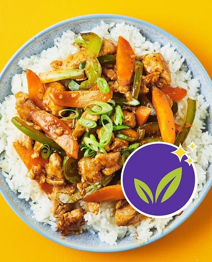 Sweet Chilli Tofu Stir-Fry 
with Steamed Rice and Spring Onion