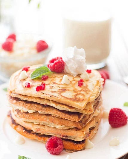 White Chocolate & Raspberry Pancakes