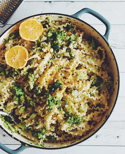 Broccoli and Garlic Pasta with Parmesan, Red Pepper Flakes + Lemon