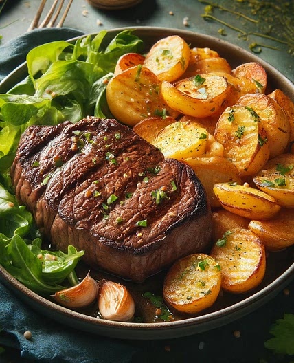 Poêlée salardaise et pièce de bœuf
