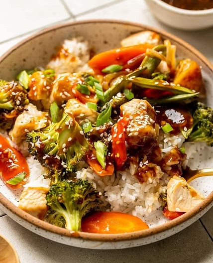 Pork and Vegetables, Served on Rice