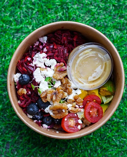Goat cheese avocado bluebery beetroot salad with Indian spiced  