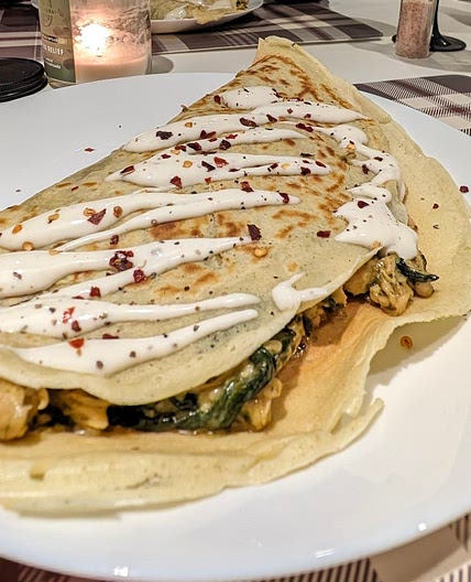 Gluten-Free Creamy Spinach Chicken Pesto Crepes
