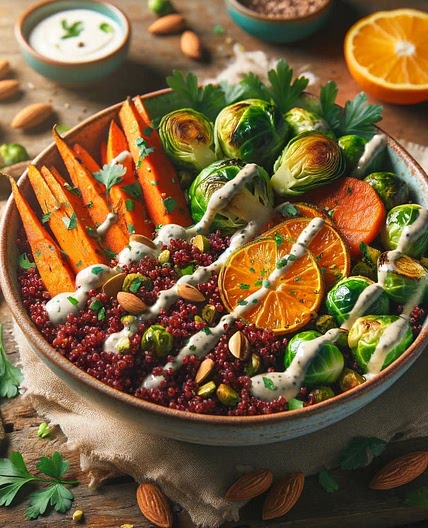 Red Quinoa and Roasted Vegetable Bowl