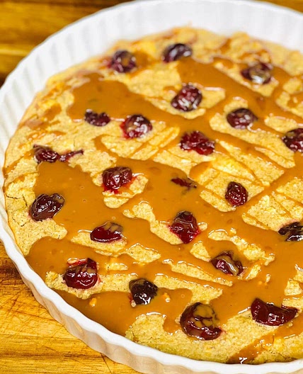 Baked Oats with Sour Cherry and Chocolate Ganache
