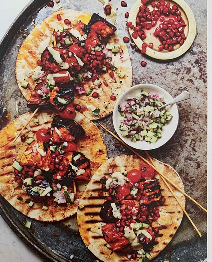 sa aubergine kebabs with aber, red onion, and mint relish
