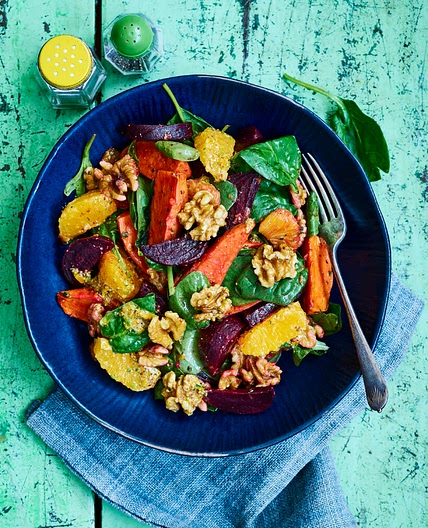 Beet, sweet potato, and orange salad