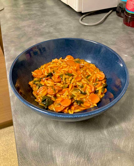 Hotdog inspired orzo