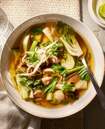 Chicken & Bok Choy Soup with Ginger & Mushrooms