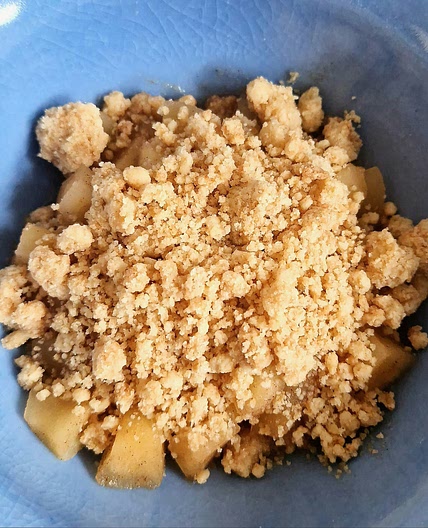 Deconstructed pink lady apple crumble