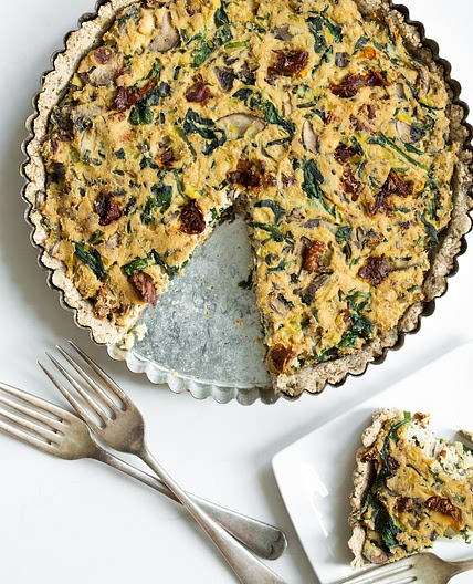 Sun-dried Tomato, Mushroom, and Spinach Tofu Quiche