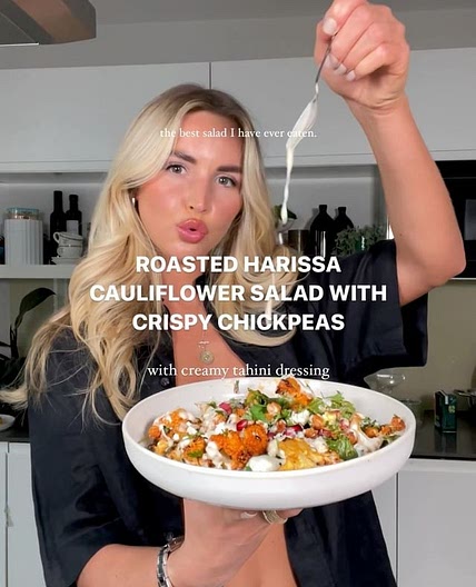 ✨Crispy chickpea, harissa roasted cauliflower salad and tahini d