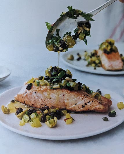 Bridget Jones's pan-fried salmon with pine nut salsa