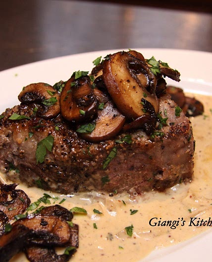 New York Steaks With Mustard and Mushrooms