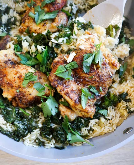 Lemony Chicken Thighs and Rice Bake