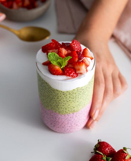 Strawberry Matcha Chia Pudding