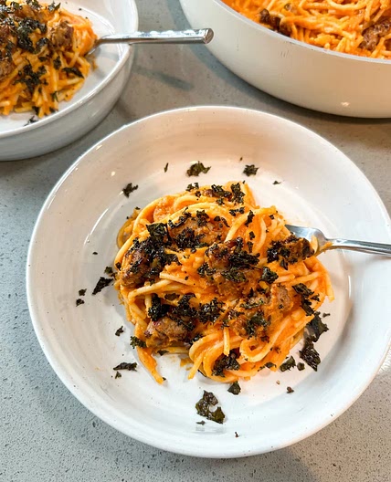 Hidden Veggie Spaghetti with Crispy kale