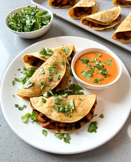 Baked Black Bean & Sweet Potato Tacos with Chipotle Sauce