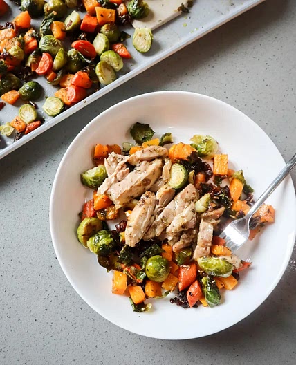 Fall Sheet Pan Veggies with Rosemary Chicken Thighs
