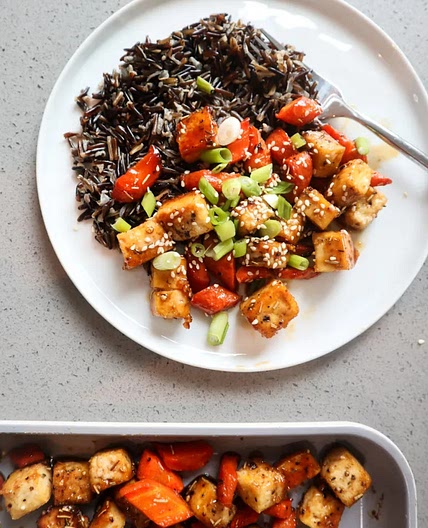 Sweet Crispy Tofu & Carrots with Wild Rice