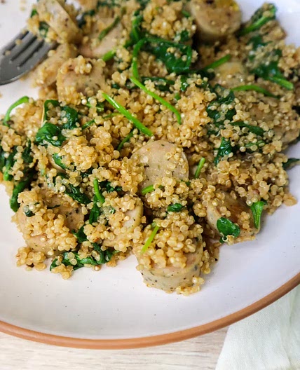 One Pot Chicken Sausage, Quinoa & Spinach Meal