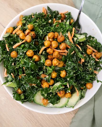 Crispy Chickpea Tahini Kale Salad