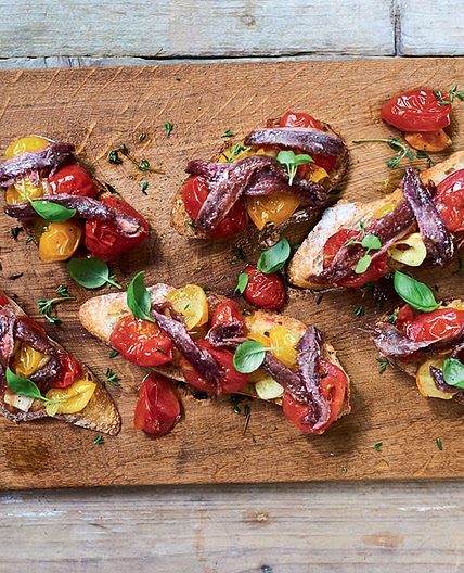 Anchovies with Tomato Confit on Toast