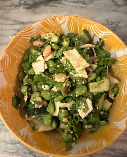 Dense Bean Salad (DBS)  Cucs, Cabbage and Edamame bean salad