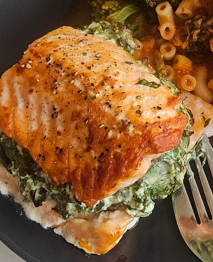 Spinach Cream Stuffed Salmon