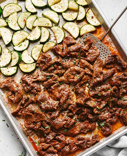 10-Minute Sheet Pan Steak with Lemon Zucchini