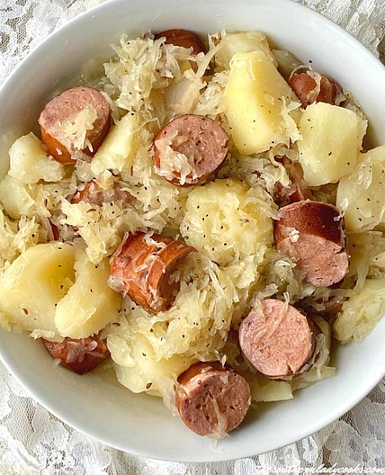 Crock Pot Sausage, Sauerkraut and Potatoes