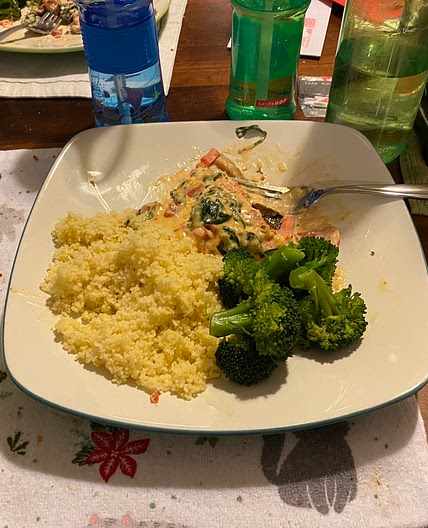 Salmon with Red Pepper Cream Sauce (no ingredients)