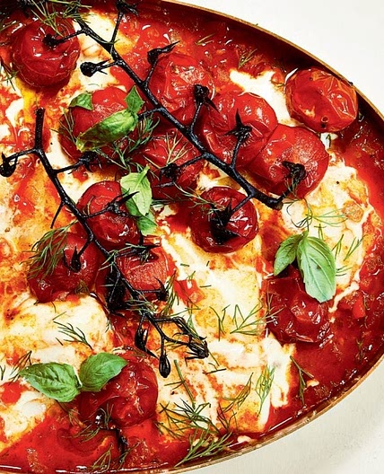 Braised Halibut With Roasted Cherry Tomatoes And Tahini (Chraime)