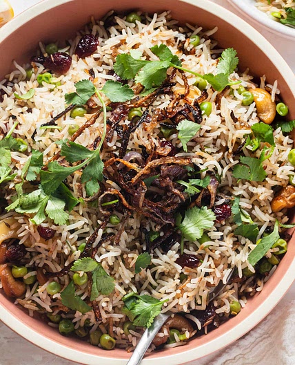 Peas Pulao with Fried Onions Recipe