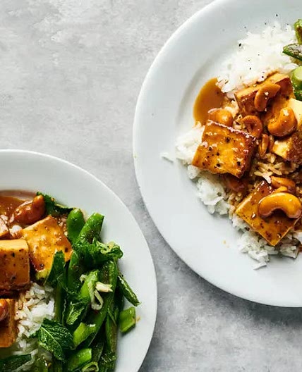 Crispy Tofu with Cashews and Blistered Snap Peas