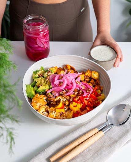 Buffalo Cauliflower Salad with Healthy Ranch Dressing