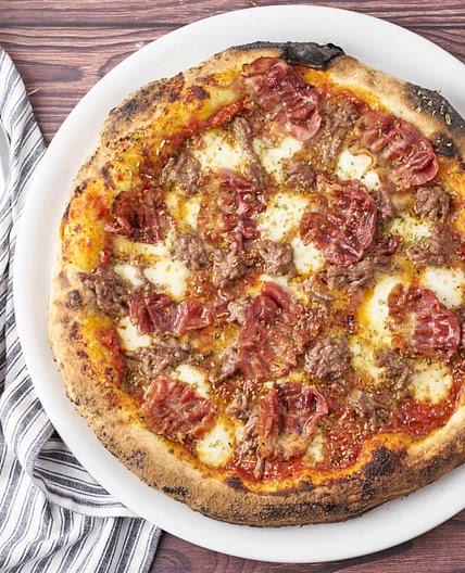 Beef and bacon pizza