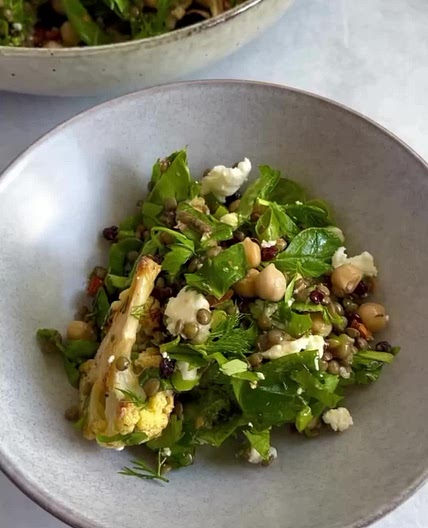 Roasted Cauliflower, Lentil & Chickpea Salad