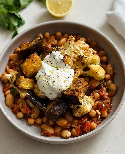 Spice Roast Veggies with Harissa Beans