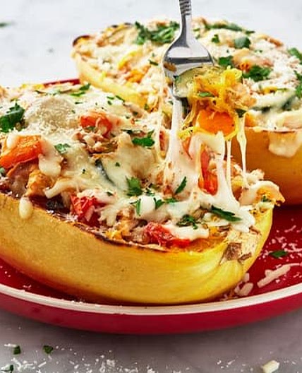 Chicken Primavera Spaghetti Squash Boats