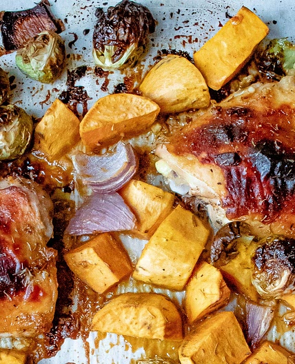 Paleo Chicken Thigh Recipe - Sheet Pan Dinner with Roasted Vegetables