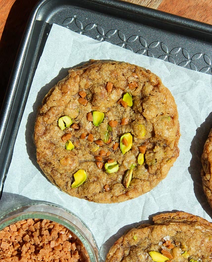 Salted Pistachio Toffee Cookies