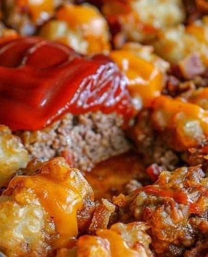 Cheesy tater tot meatloaf casserole
